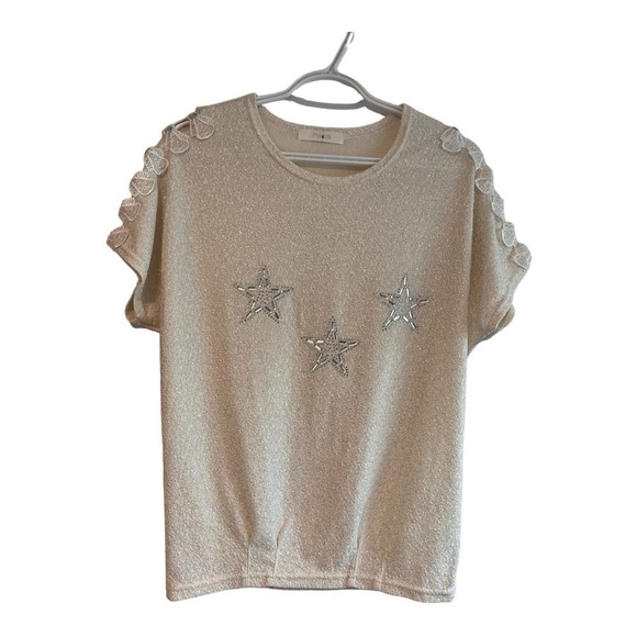 Vintage Y2K Sparkly Star Rhinestone Top with Bow Sleeve Detail - Picture 1 of 9